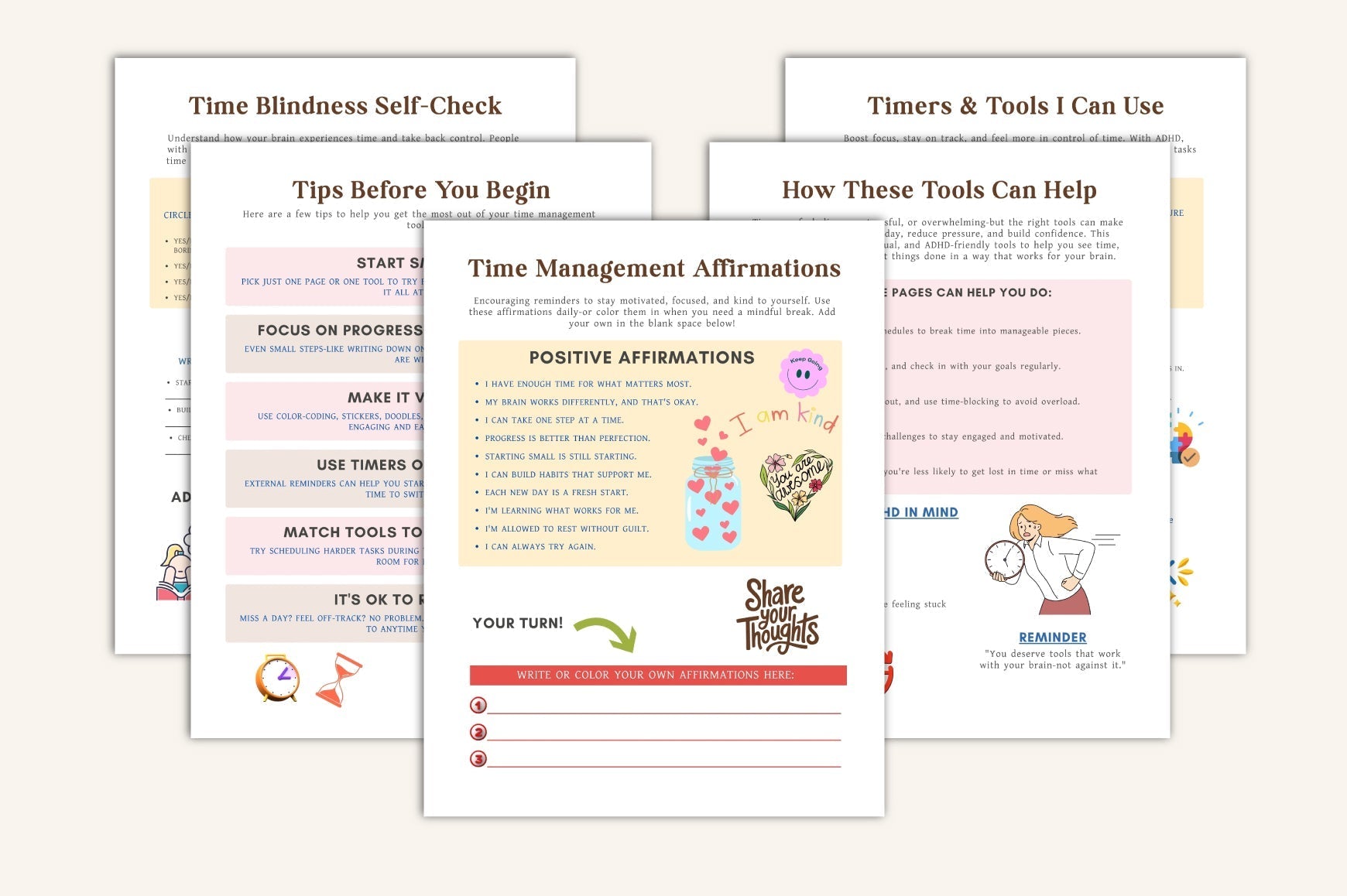 ADHD Time Management Worksheets Book including organization and scheduling pages