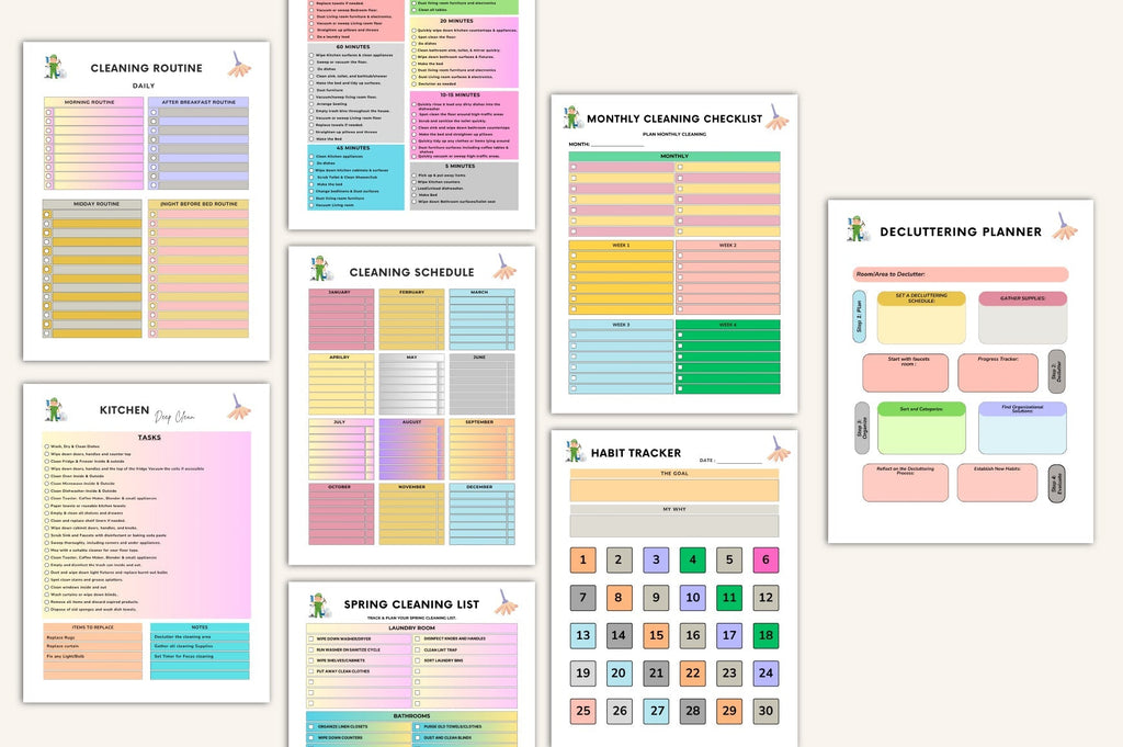 ADHD Cleaning Planner featuring printable cleaning and organization pages