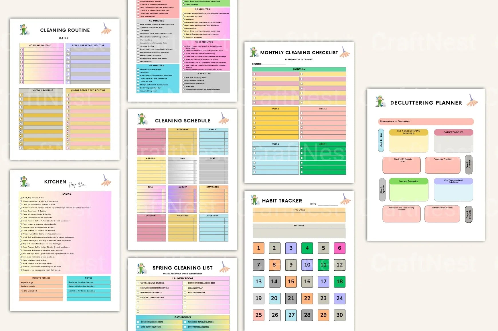 Printable ADHD cleaning tips guide with household routines and decluttering strategies