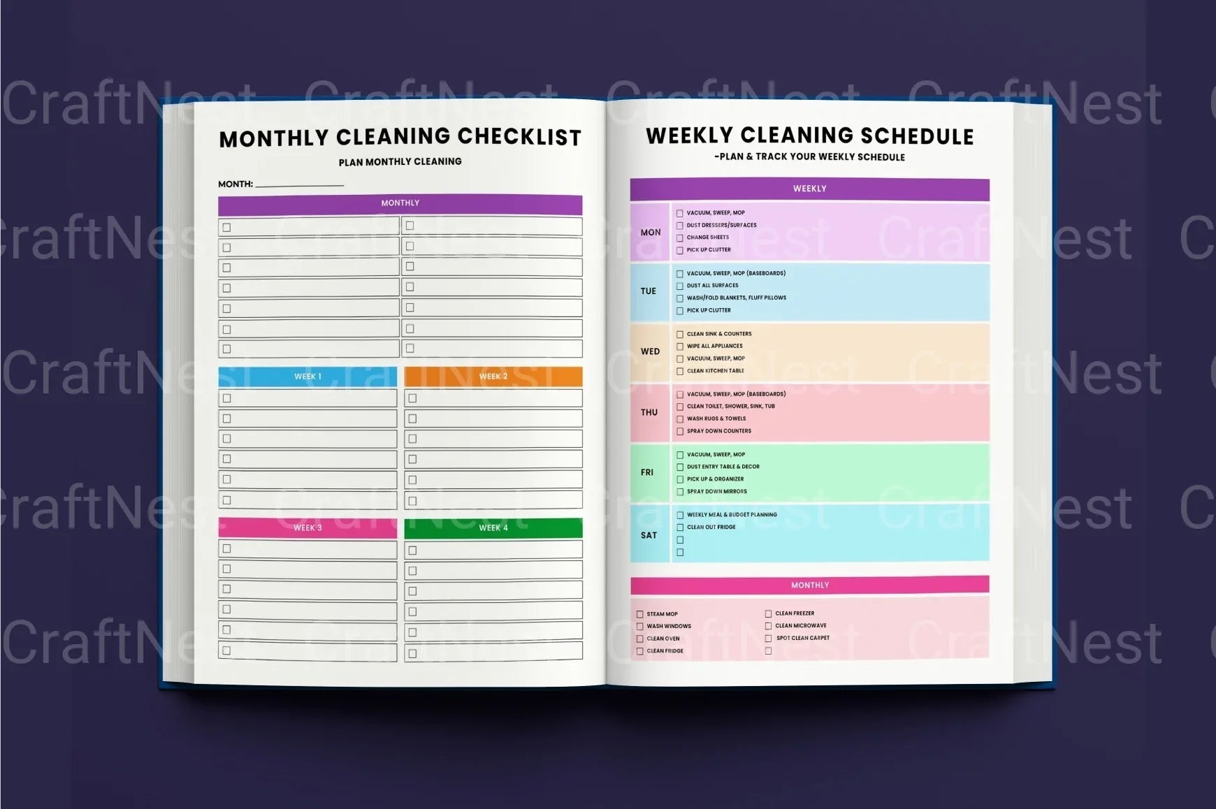 ADHD Printable Planner cleaning progress tracker for busy adults