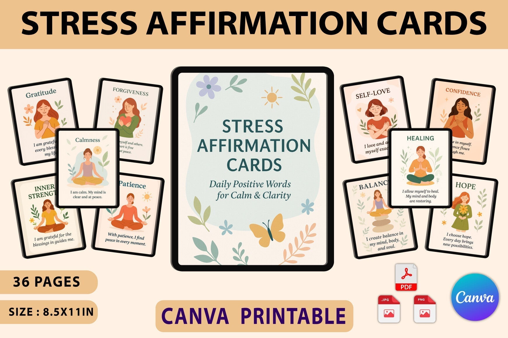 Stress Affirmation Cards for Relaxation and Mindfulness
