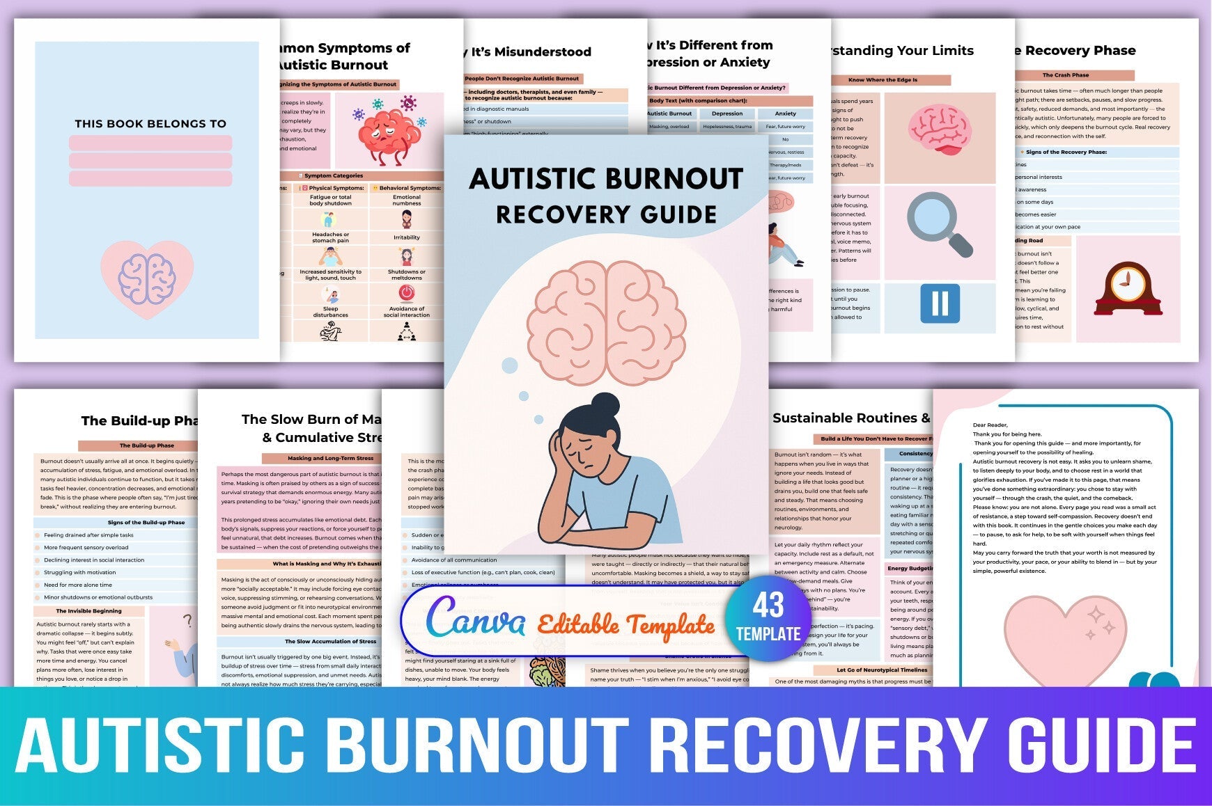 Autistic Burnout Recovery Workbook cover with printable recovery worksheets