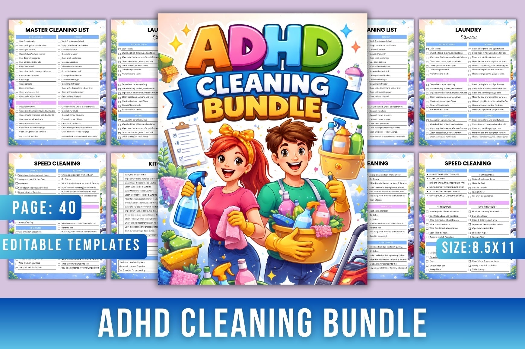 ADHD Planner Bundle cover with printable planning and organization pages