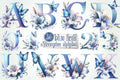 Blue Floral Monogram Alphabet Clipart Bundle