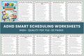 ADHD Smart Scheduling Worksheets Book cover with printable scheduling planner pages