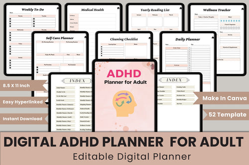 ADHD Printable Planner cover with printable planning and organization pages