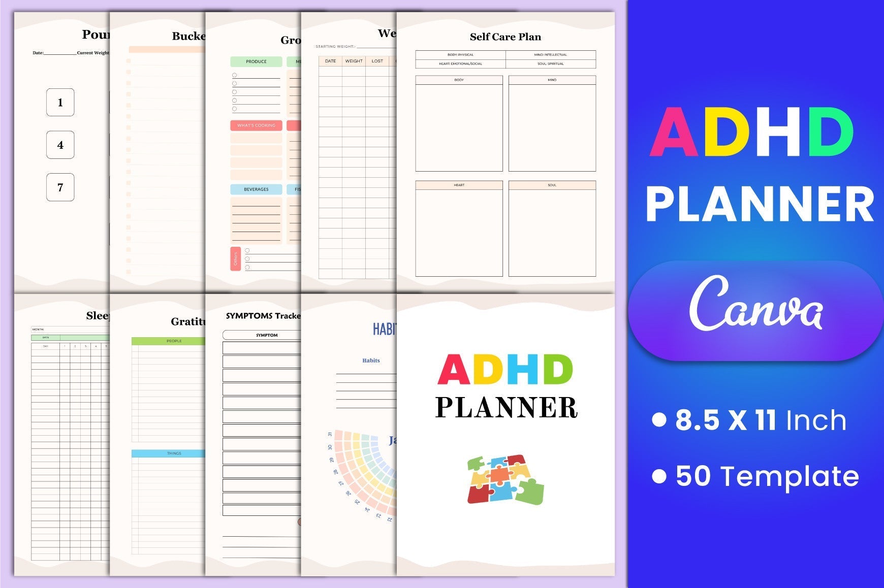 ADHD Planner cover with printable daily planning pages
