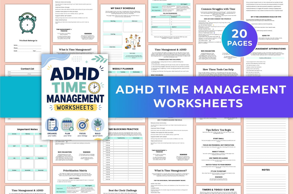 Adhd Time Management Worksheets Workbook