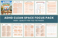 ADHD Clean Space Focus Planner cover with printable home organization pages