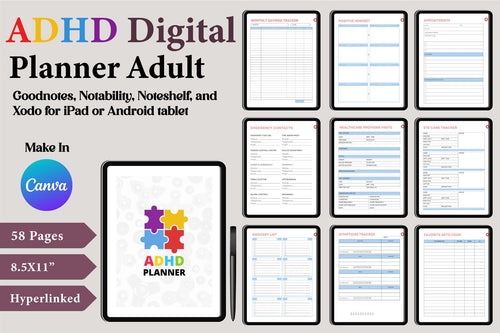 ADHD Adult Planner cover with printable daily planning and organization pages