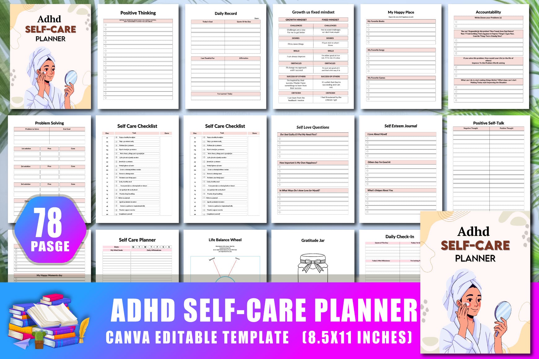 ADHD Printable Planner cover with printable planning and productivity pages