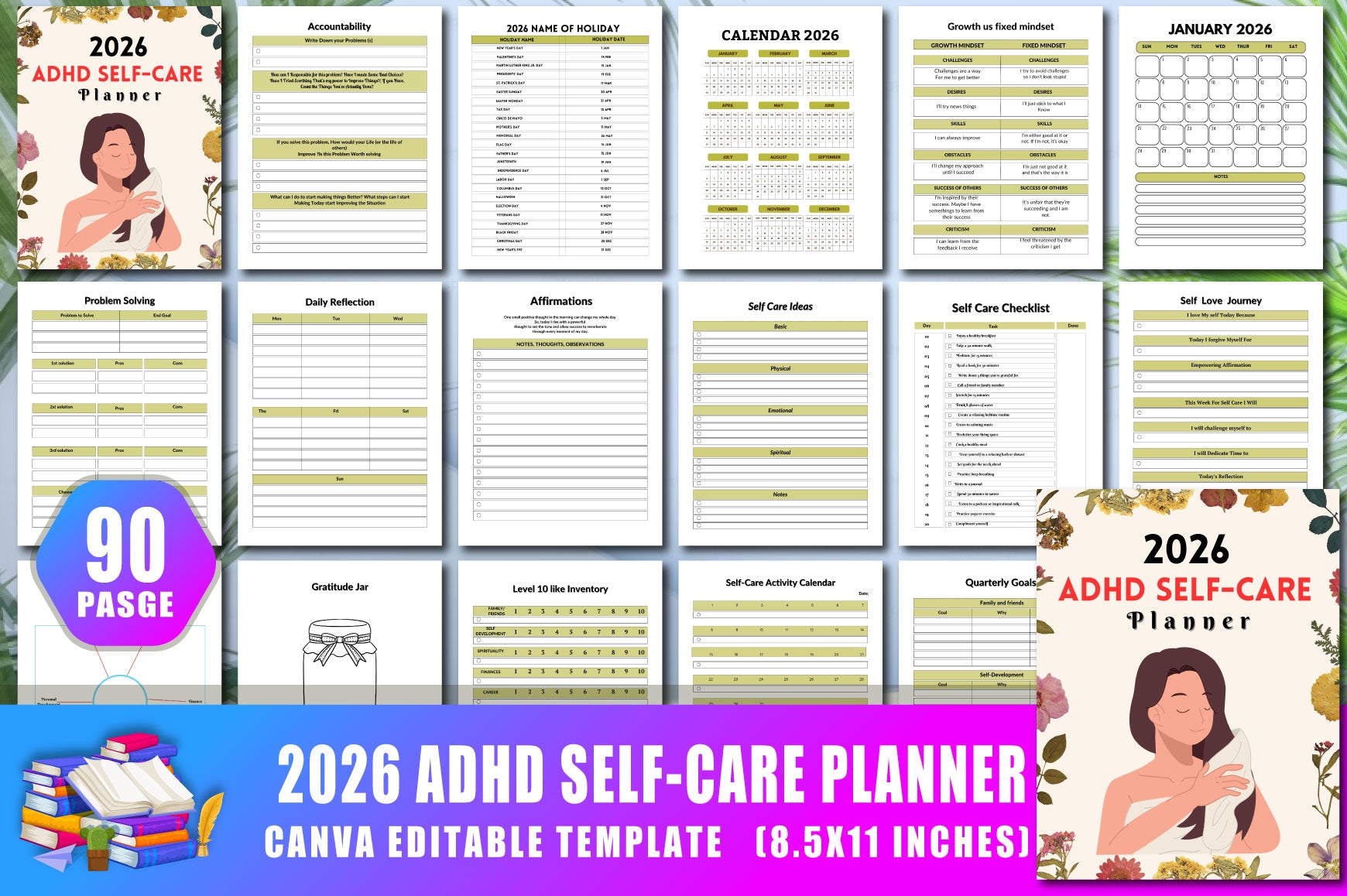 ADHD Self-Care Planner cover with printable self-care planning pages