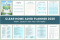 Clear Home ADHD Planner cover with printable home organization pages