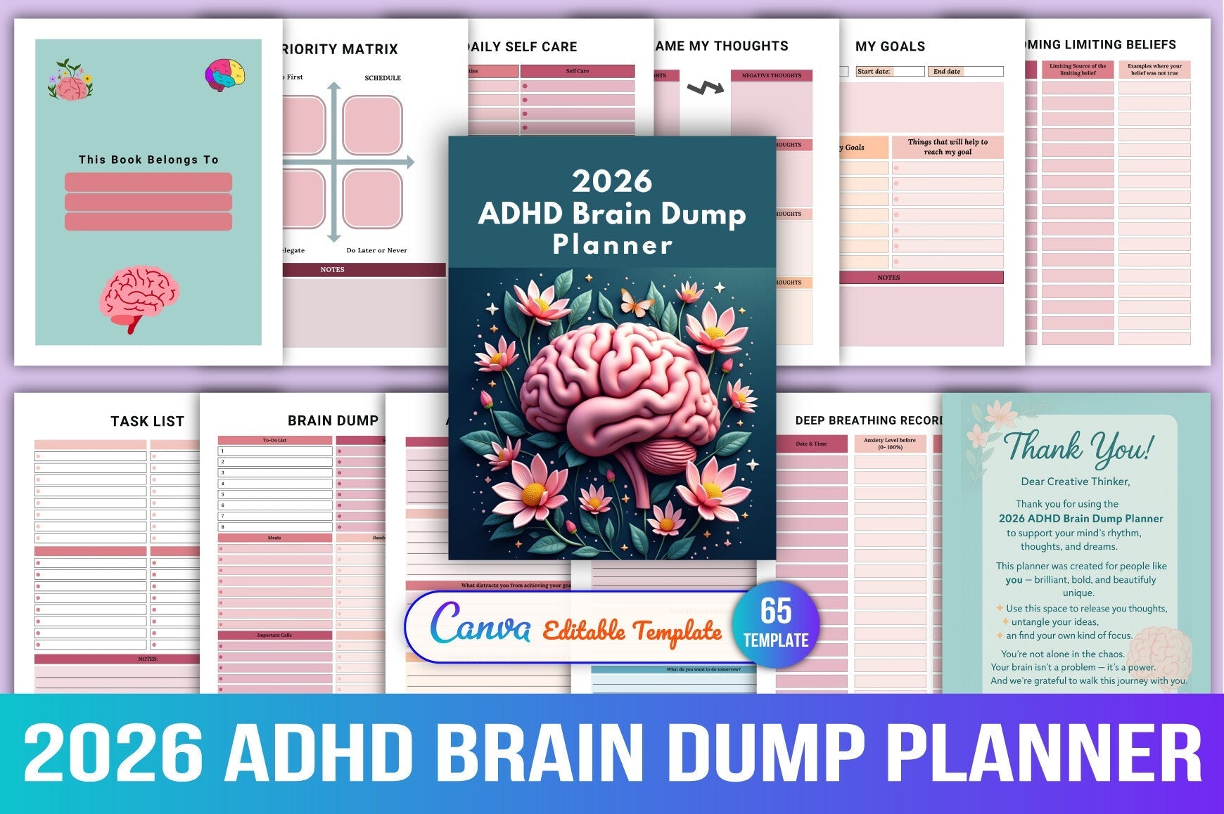 ADHD Brain Dump Planner printable digital planner cover
