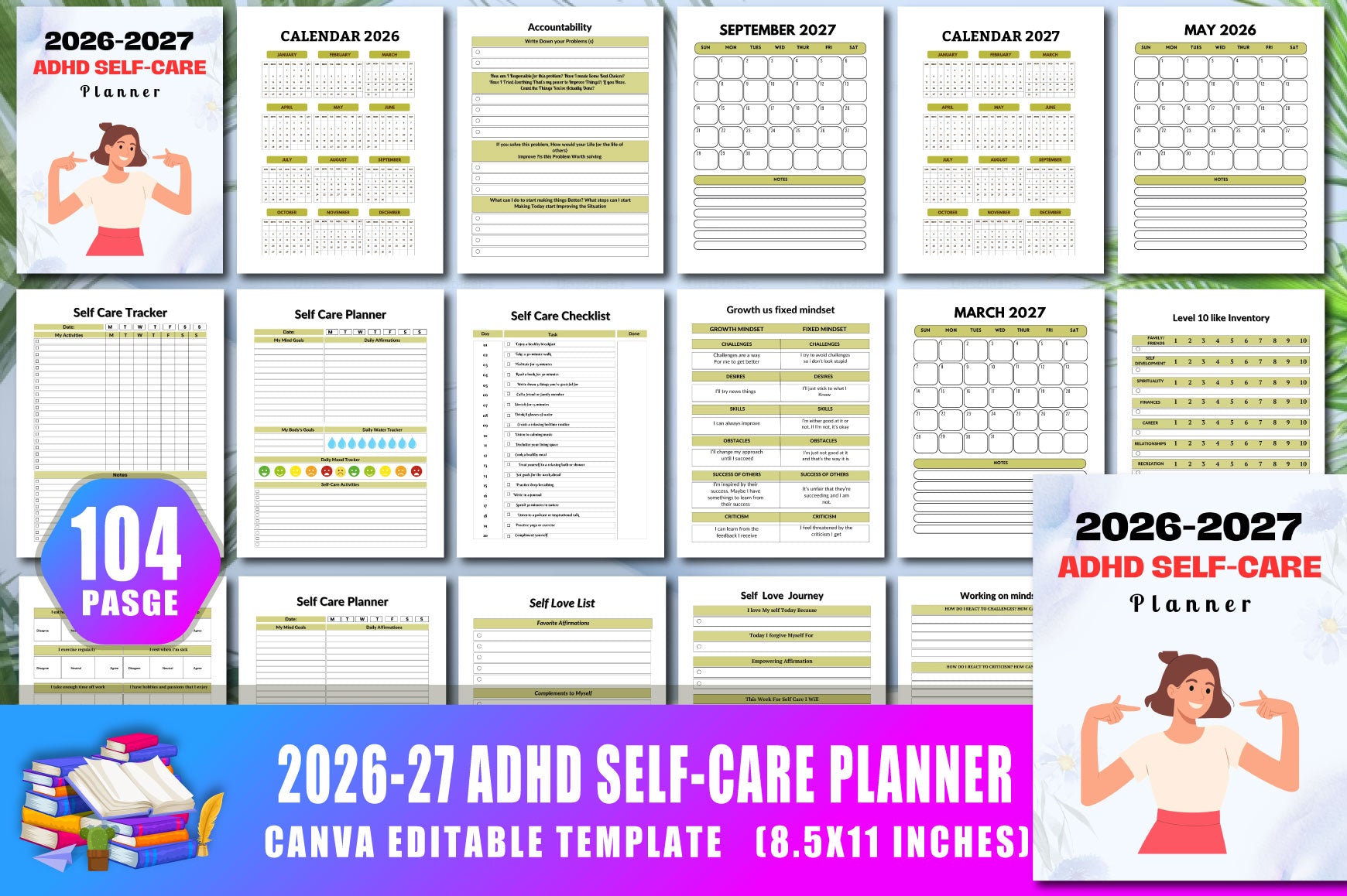ADHD Printable Planner cover with printable planner and organization pages