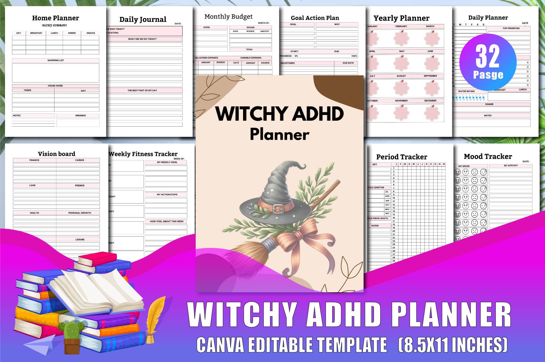 ADHD Printable Planner cover with printable daily planning pages