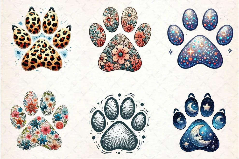 Colorful Animal Paw Print Clipart Bundle