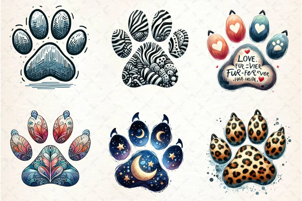 Colorful Animal Paw Print Clipart Bundle