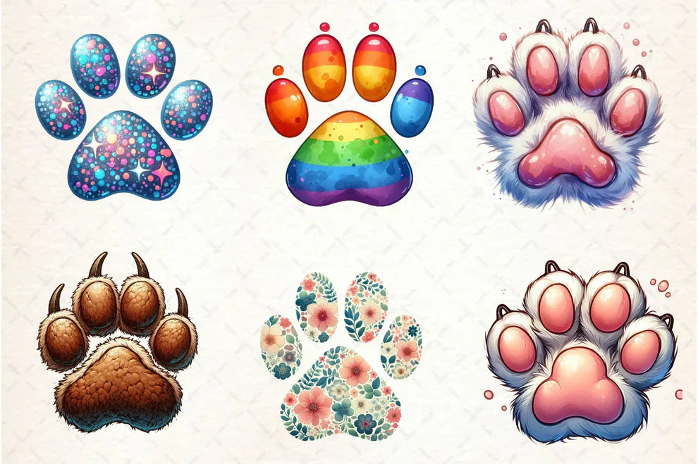 Colorful Animal Paw Print Clipart Bundle