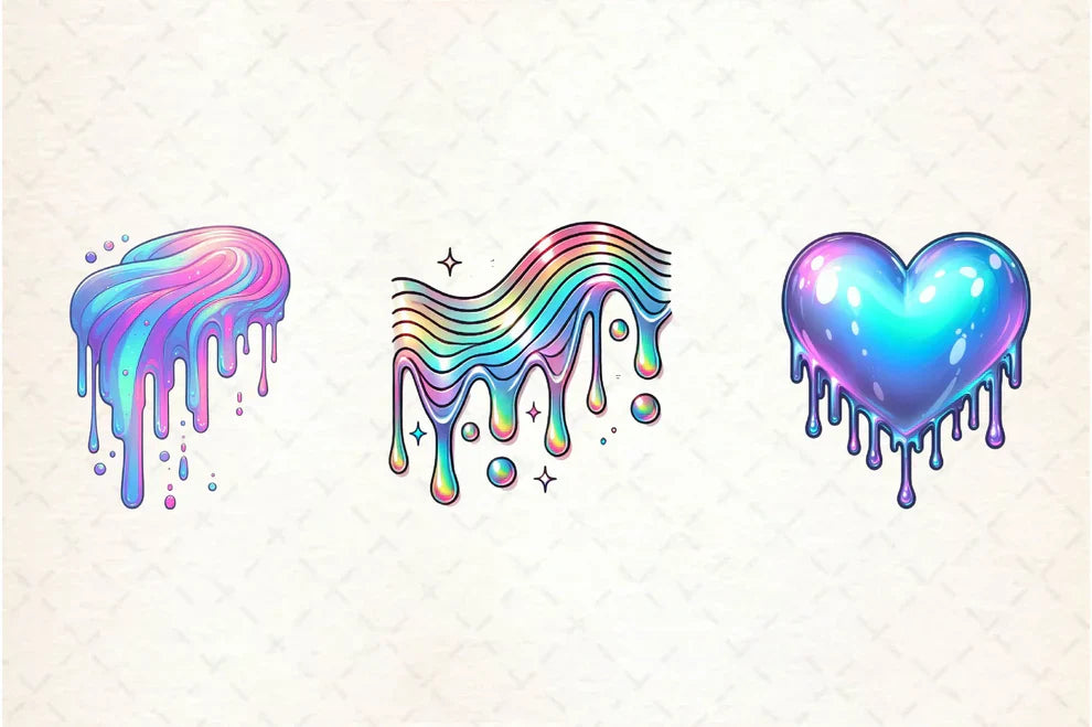 Holographic Drips And Splashes Clipart Bundle