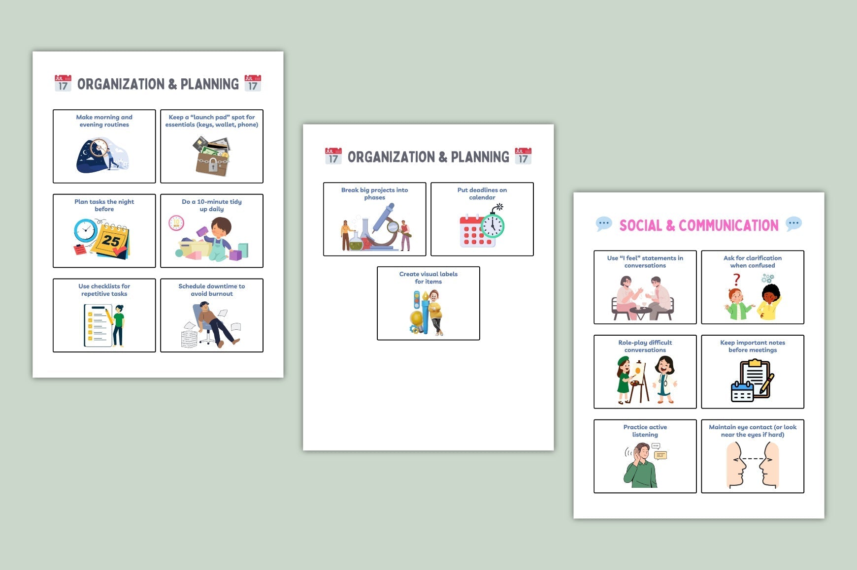 ADHD Calm Skills Support Cards featuring coping skills and calming techniques