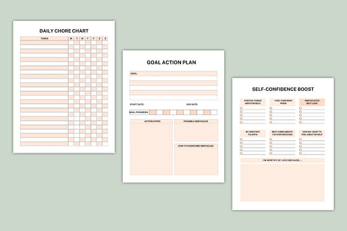 ADHD Clarity Journal featuring reflection and focus worksheets