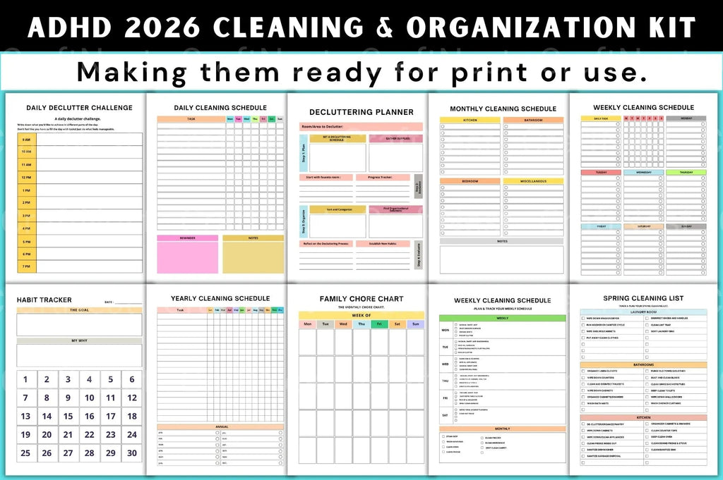 Effective ADHD Cleaning and Organization Tips decluttering checklist and cleaning worksheets