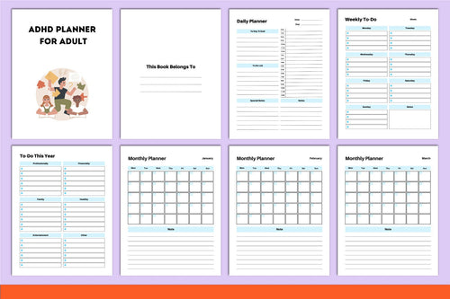 ADHD Printable Planner featuring daily planner and task management pages