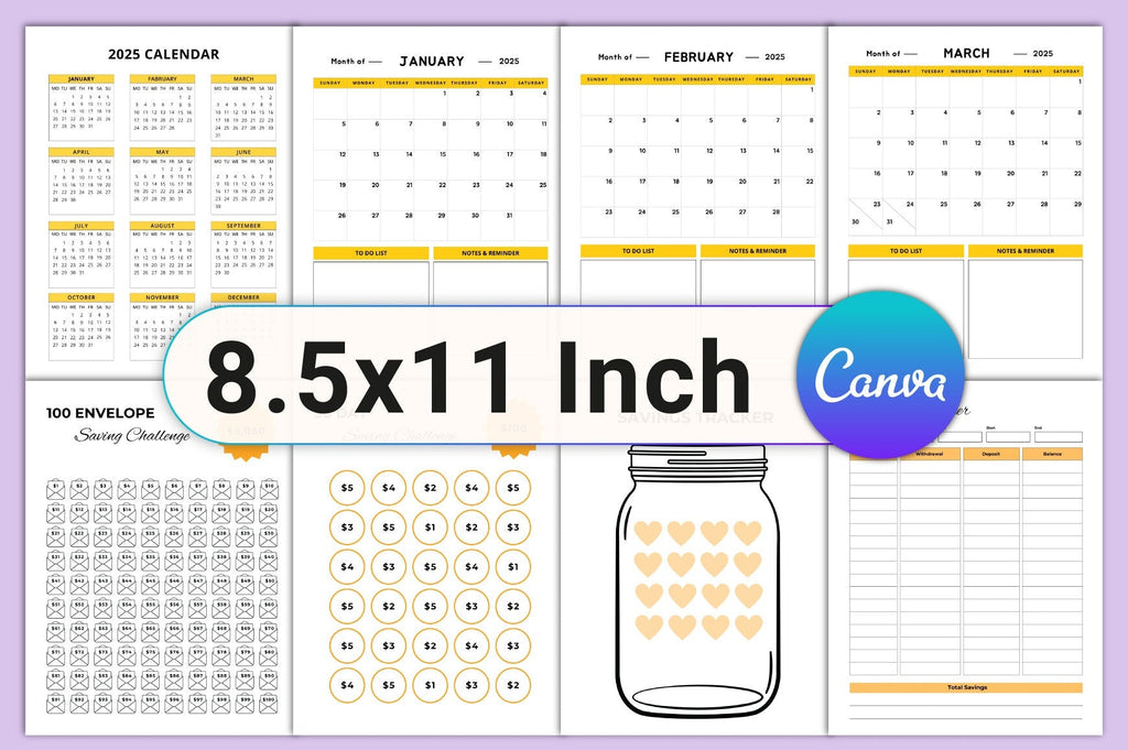Money Saving Challenge Planner Editable Template