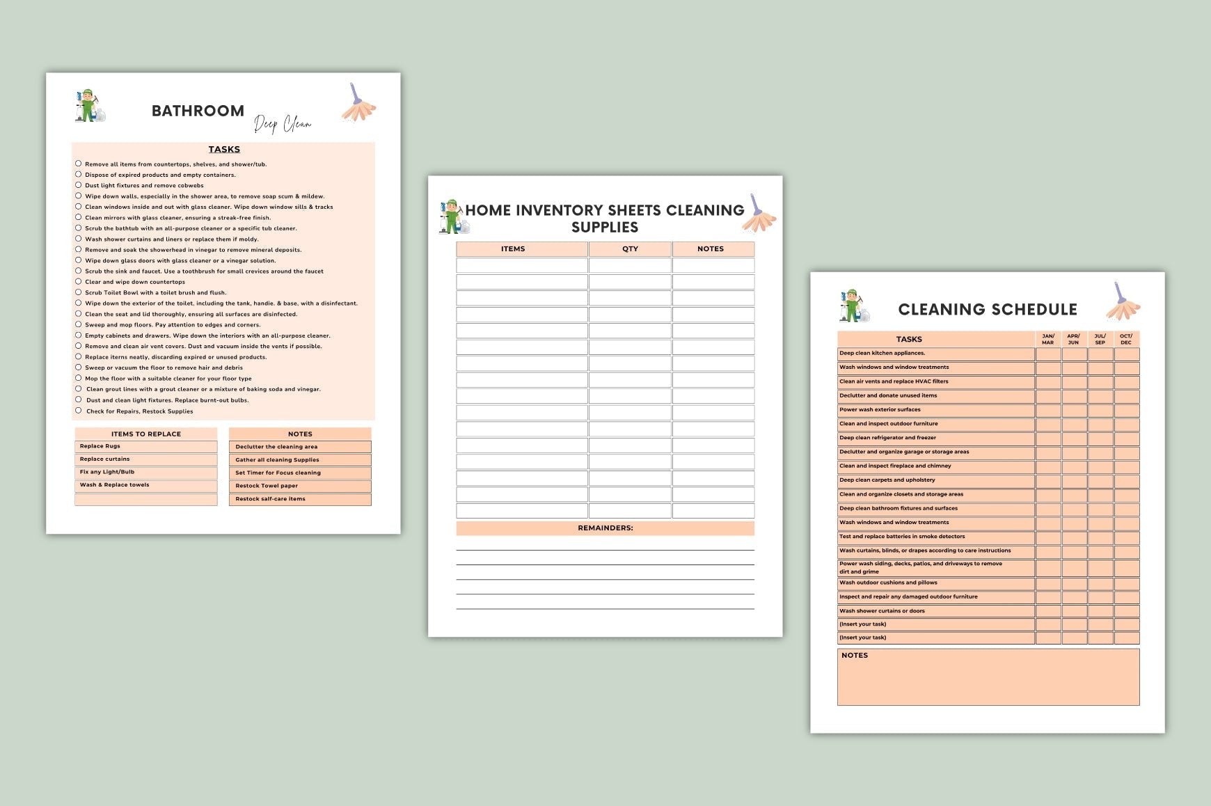 ADHD Clean Space Focus Planner featuring cleaning routine worksheets