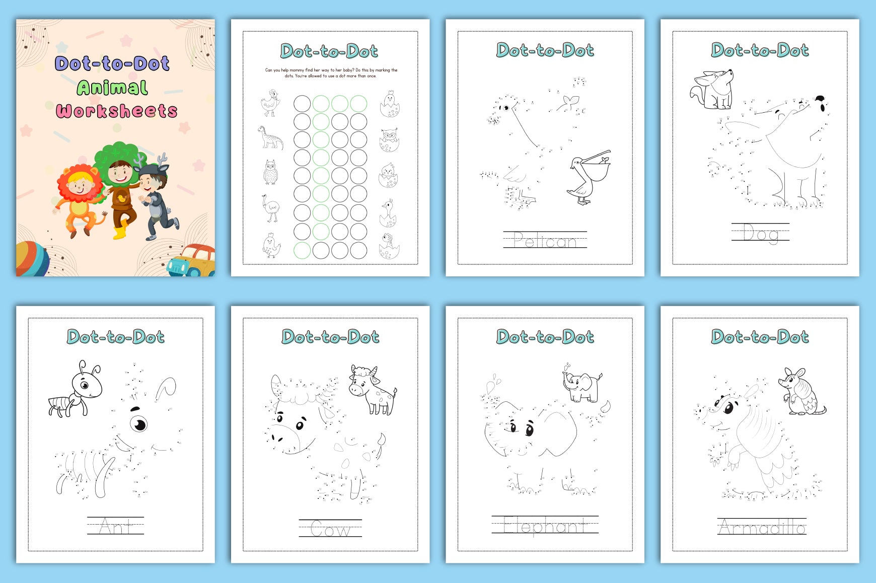 Dot-to-Dot Animal Worksheets for Kids Book