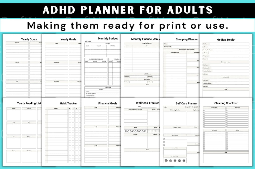 ADHD Printable Planner weekly planner and goal tracking pages