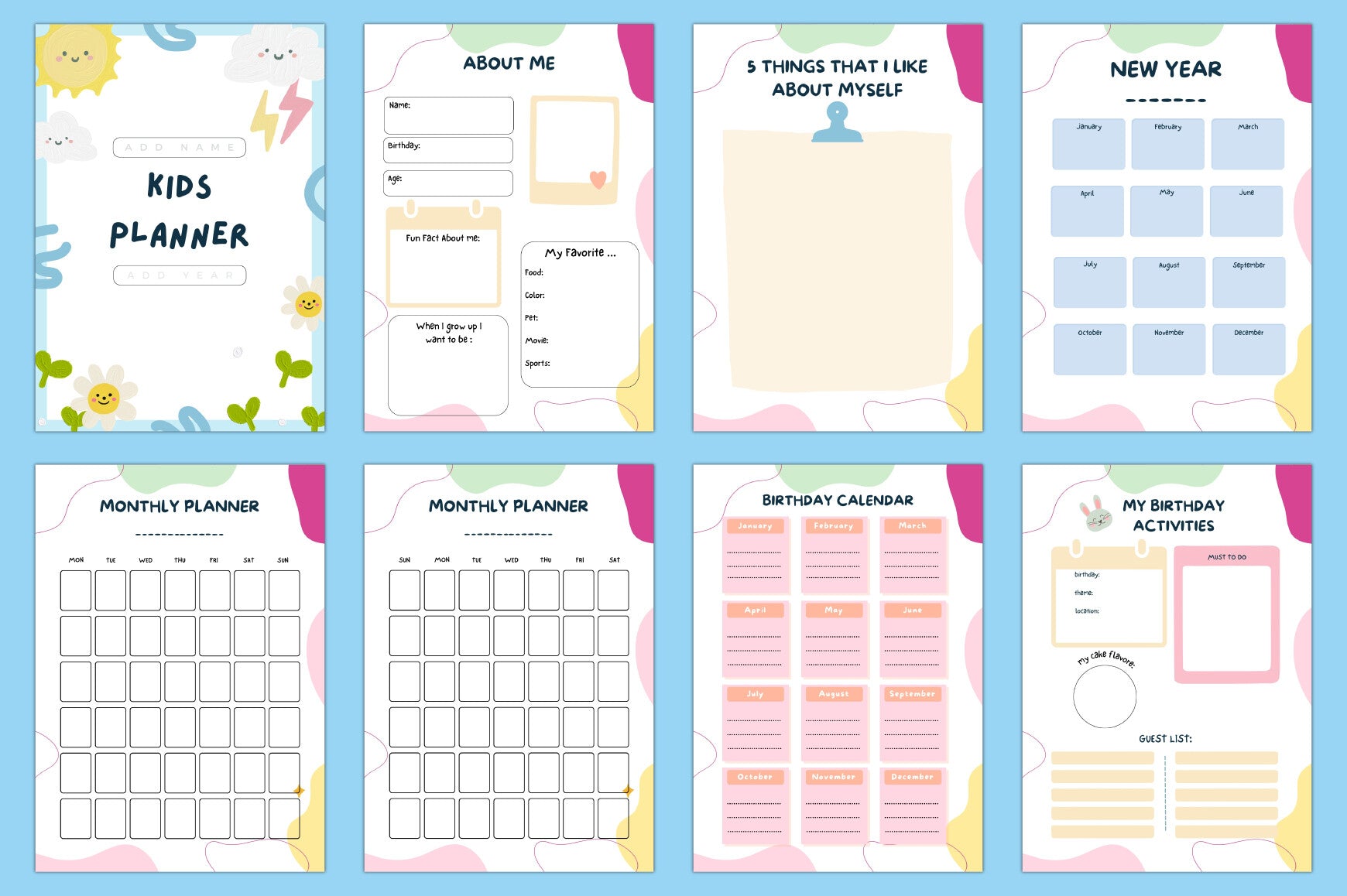 Yearly Activities Update Kids Planner