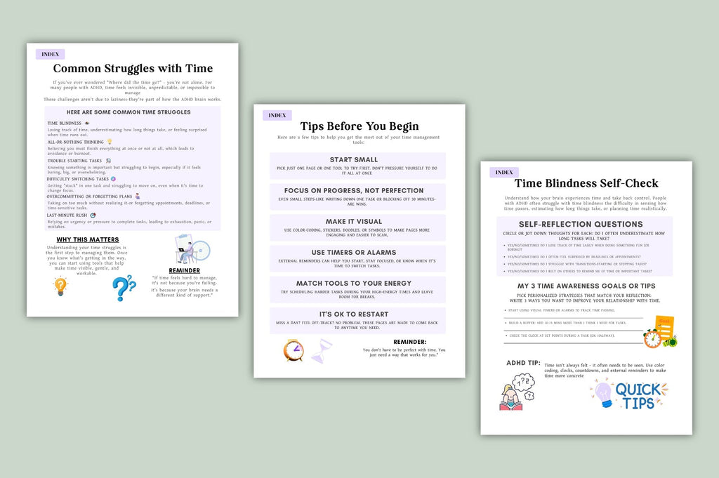 ADHD Time Control Worksheets Book featuring scheduling and focus worksheets