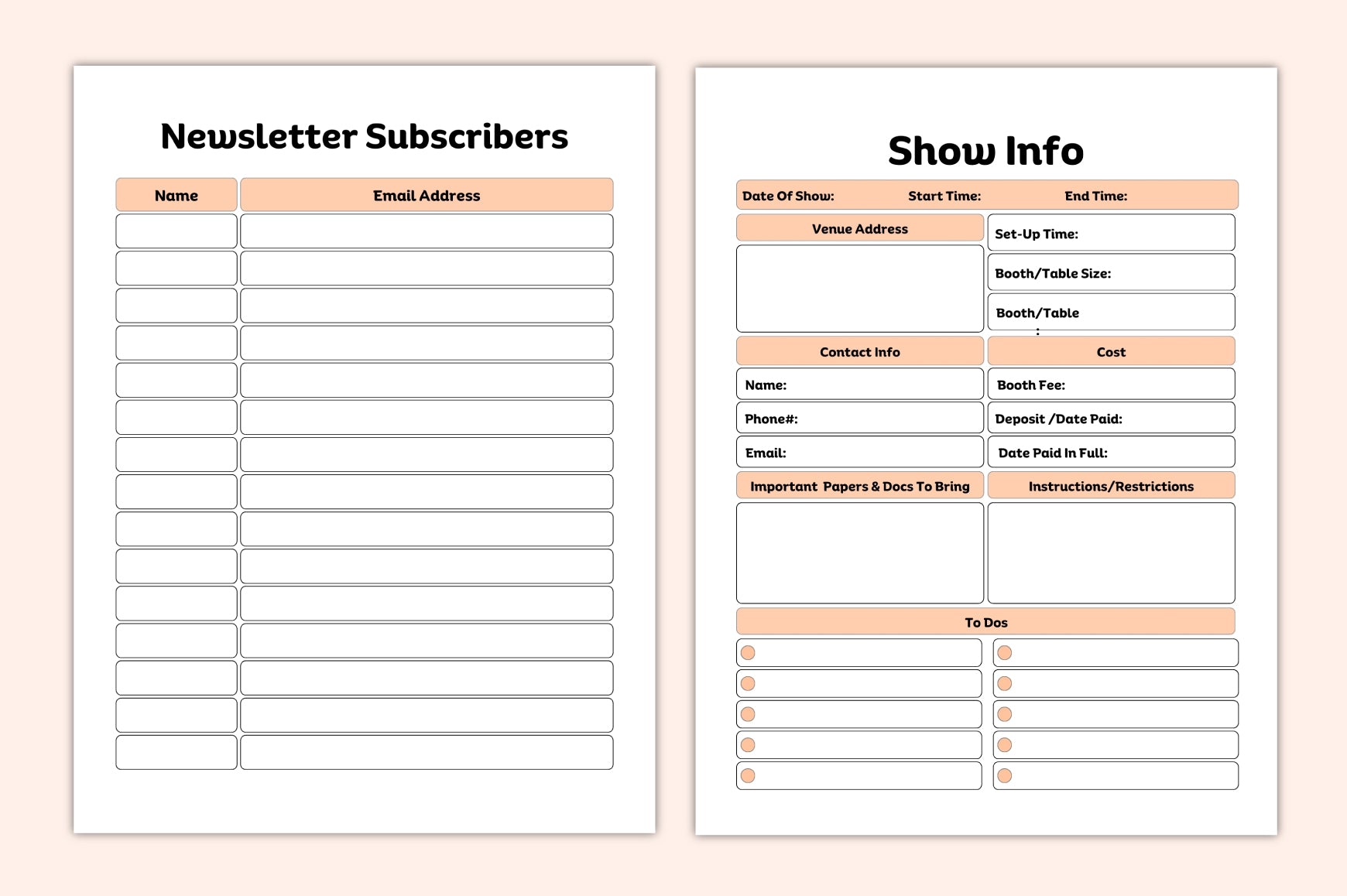 Craft Fair Vendor Planner