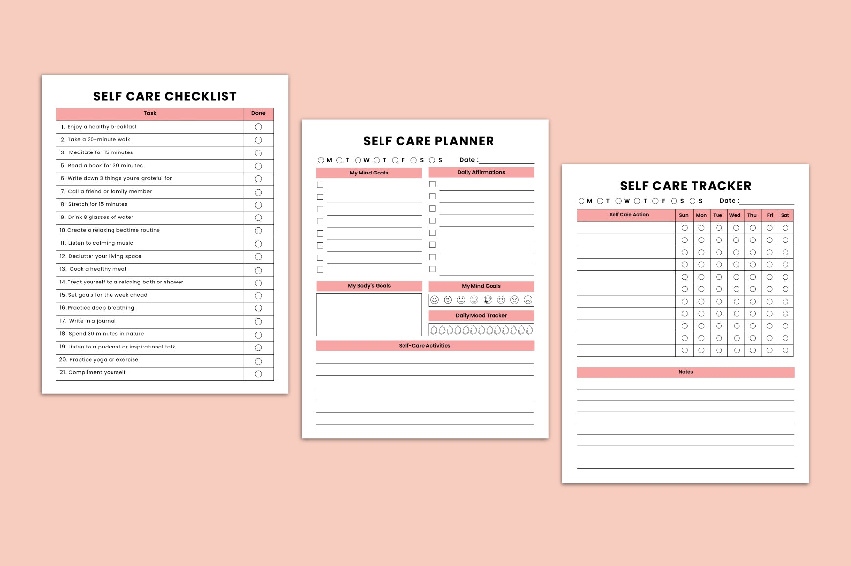 Self Care Checklist Journal