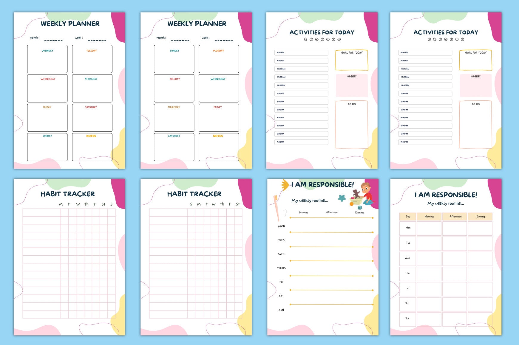 Yearly Activities Update Kids Planner