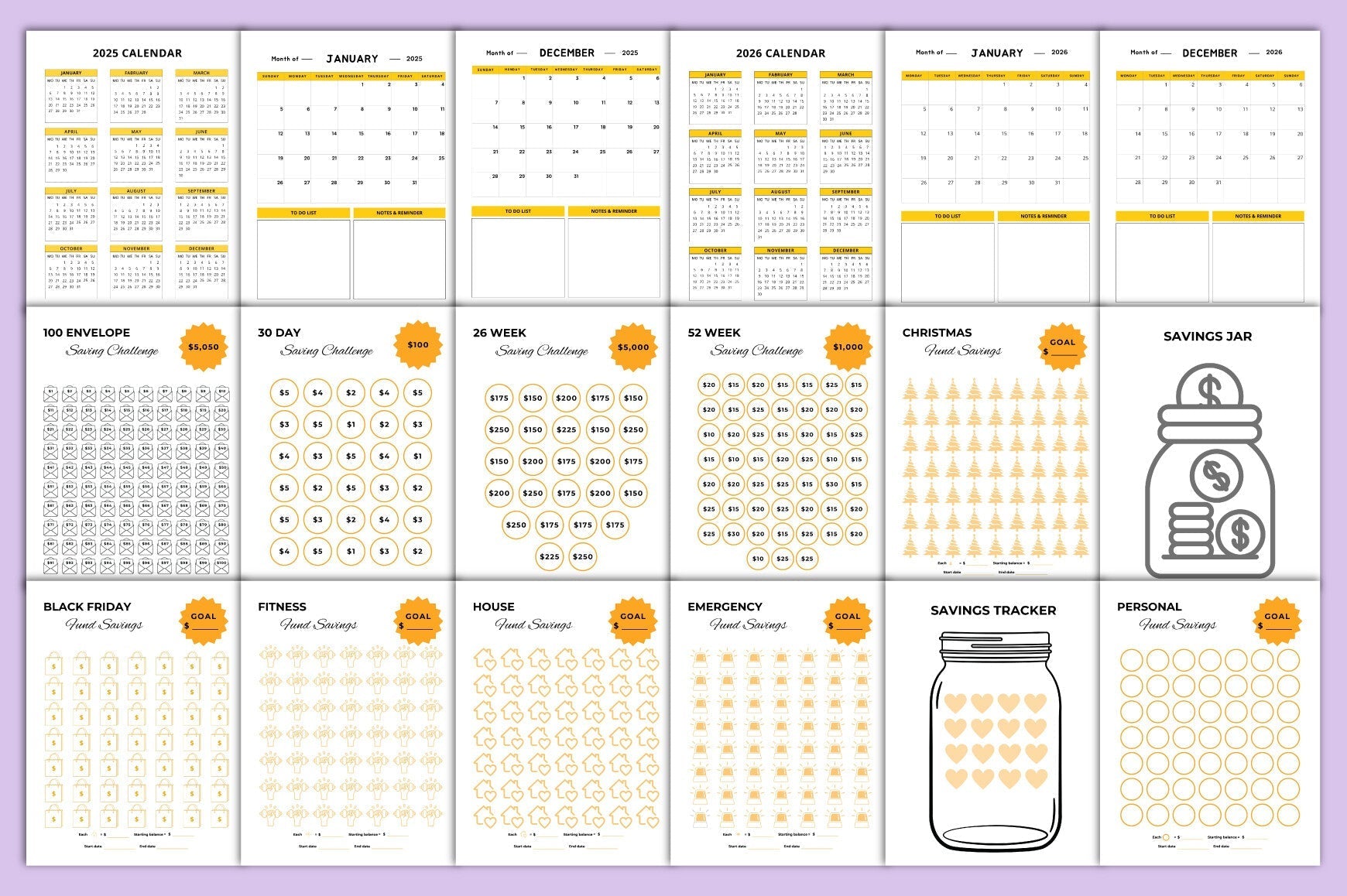 Money Saving Challenge Planner Editable Template