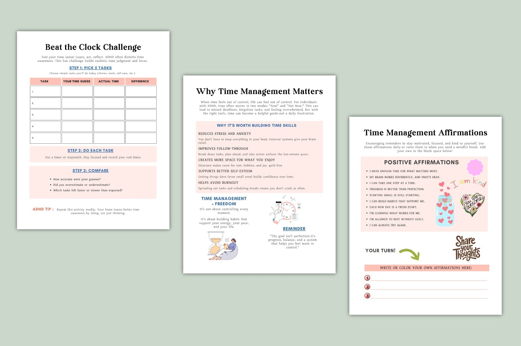 Smart Time ADHD Worksheets Book with printable time management activities
