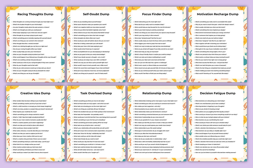 ADHD Brain Dump Prompts for Better Focus with printable reflection prompts