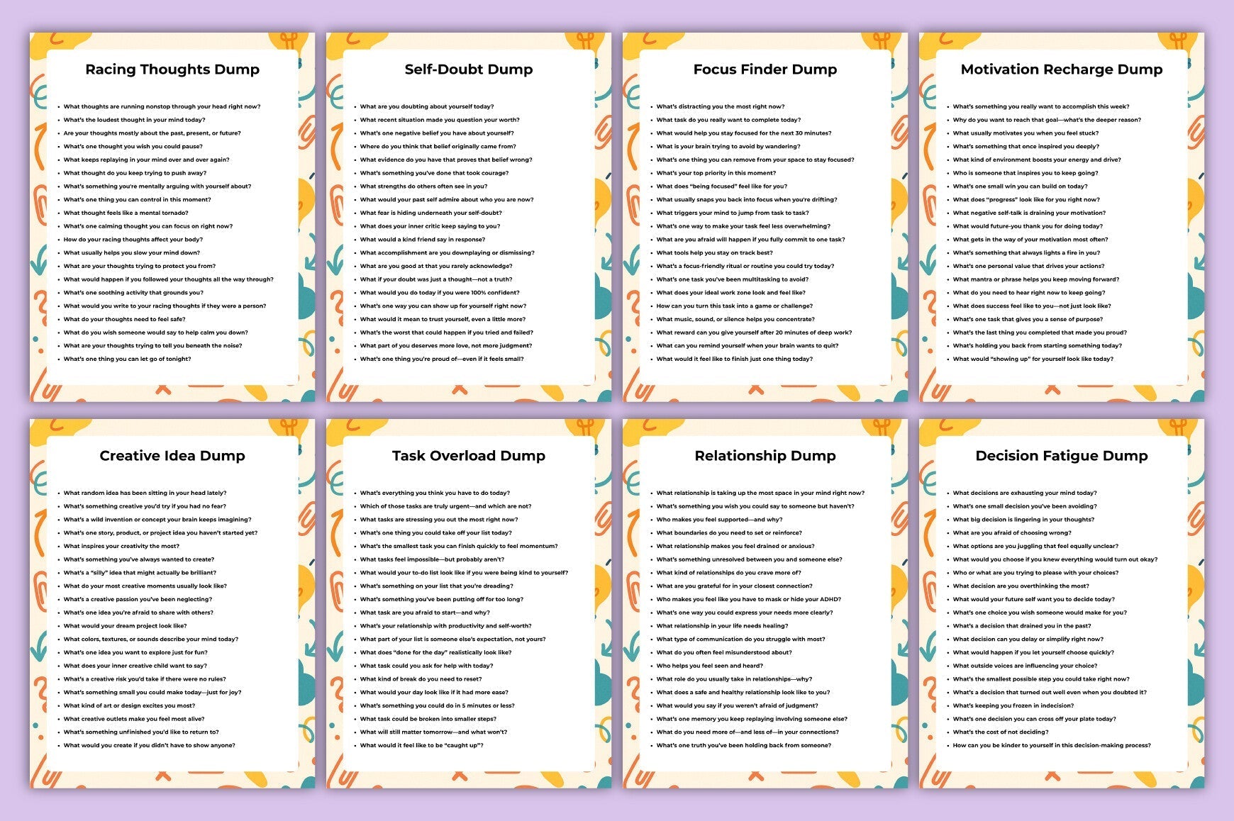 ADHD Brain Dump Prompts for Better Focus with printable reflection prompts