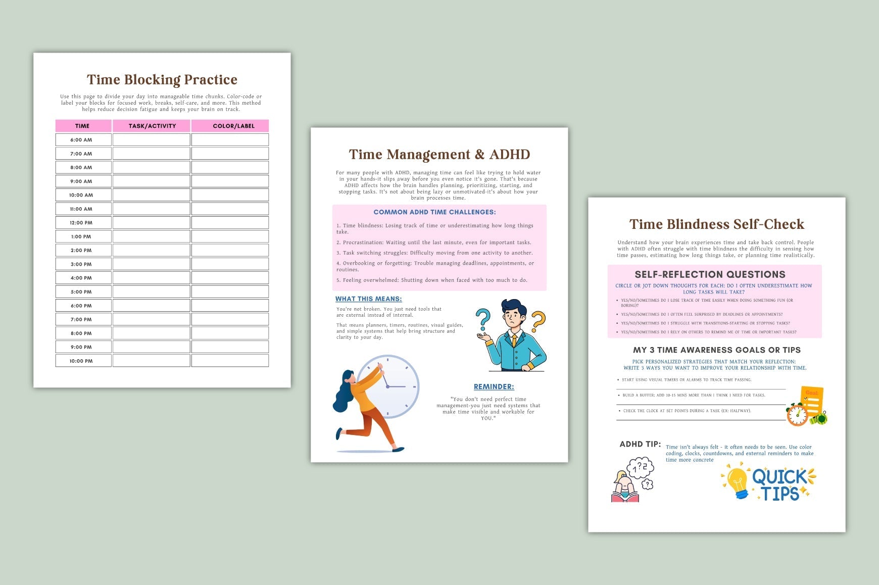 ADHD Time Control Strategy Sheets Planner with printable productivity tools
