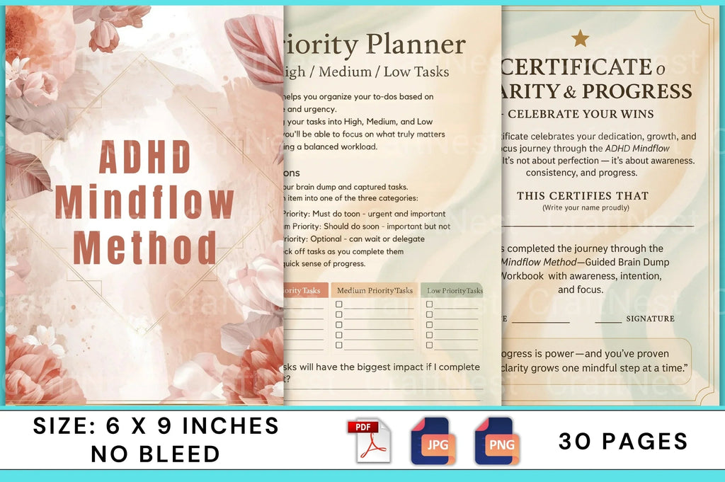 ADHD focus planner with structured mind mapping and productivity exercises