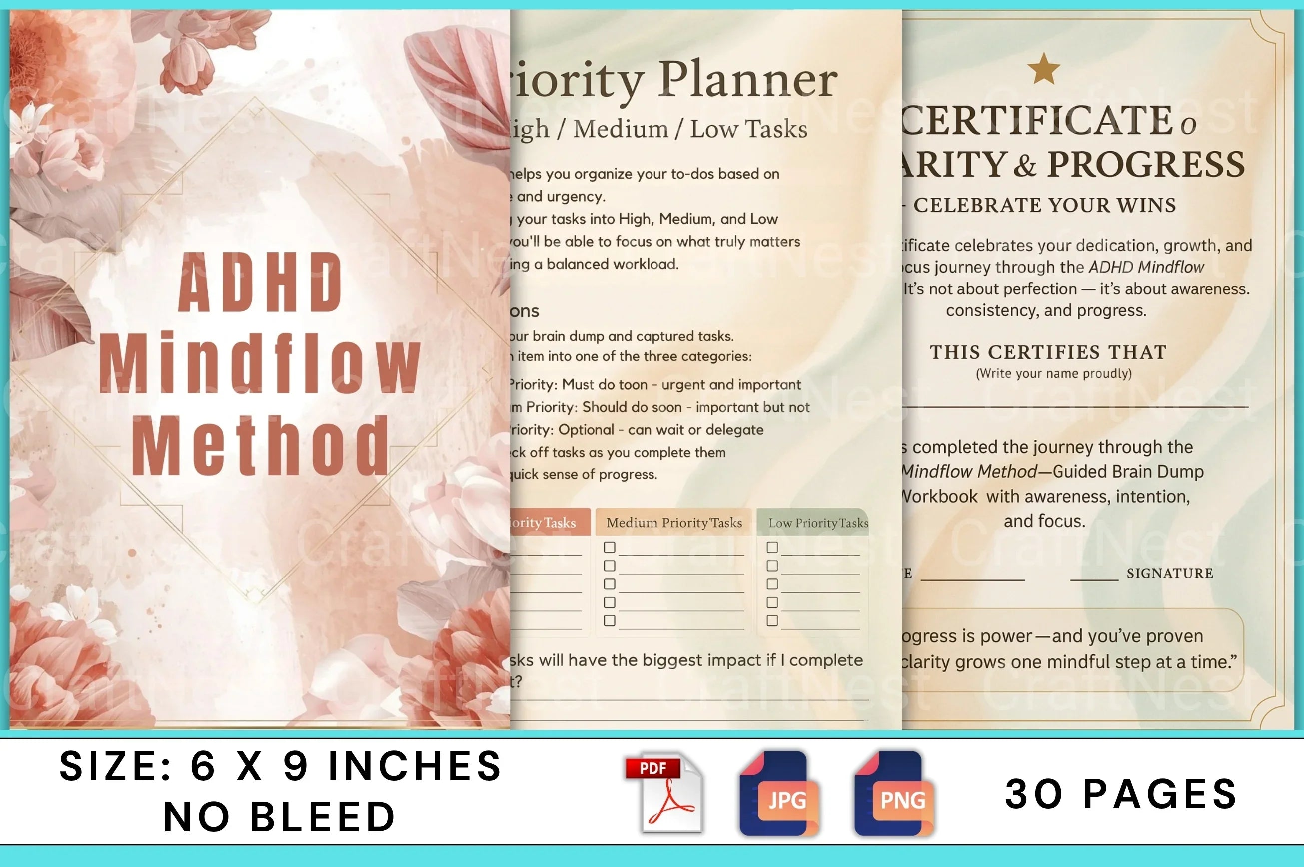 ADHD focus planner with structured mind mapping and productivity exercises
