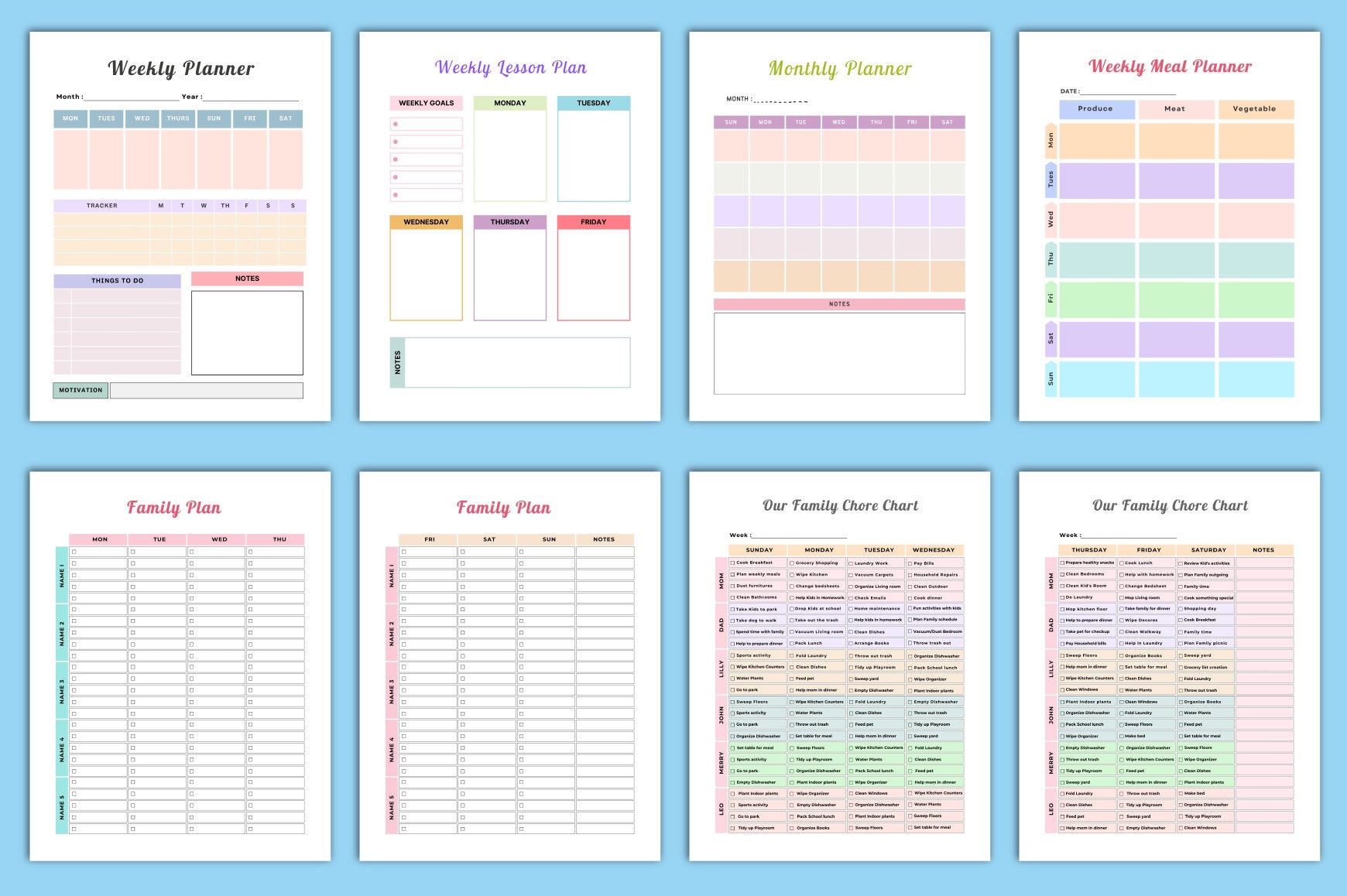 Editable Weekly Family Planner