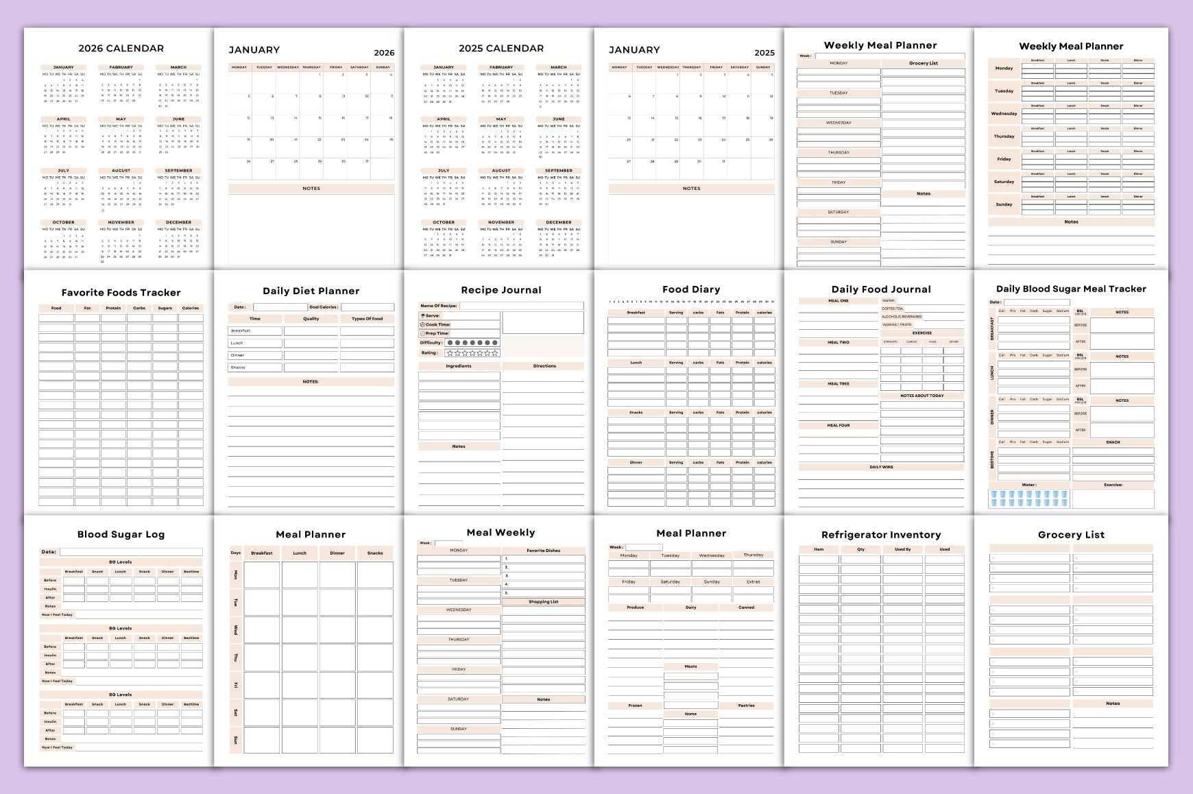 Editable Meal Planner