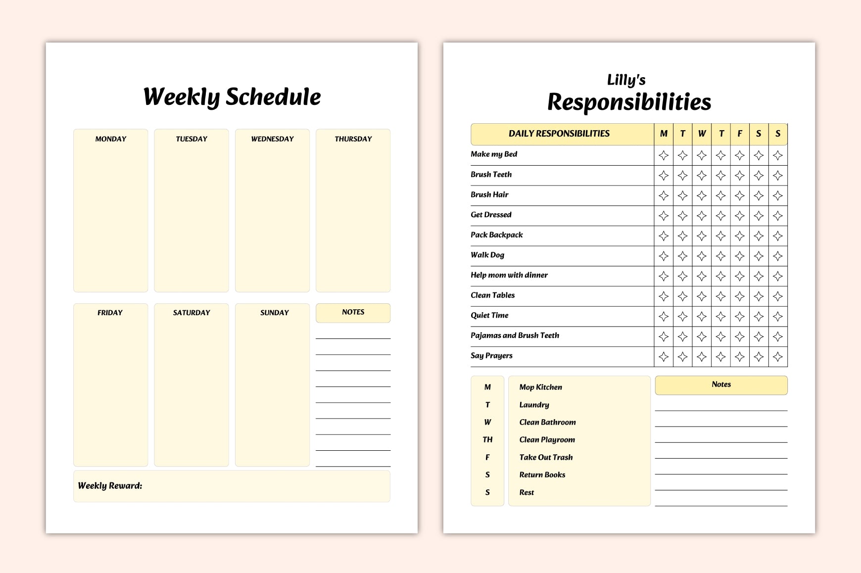 Kids Responsibility Chore Chart Planner