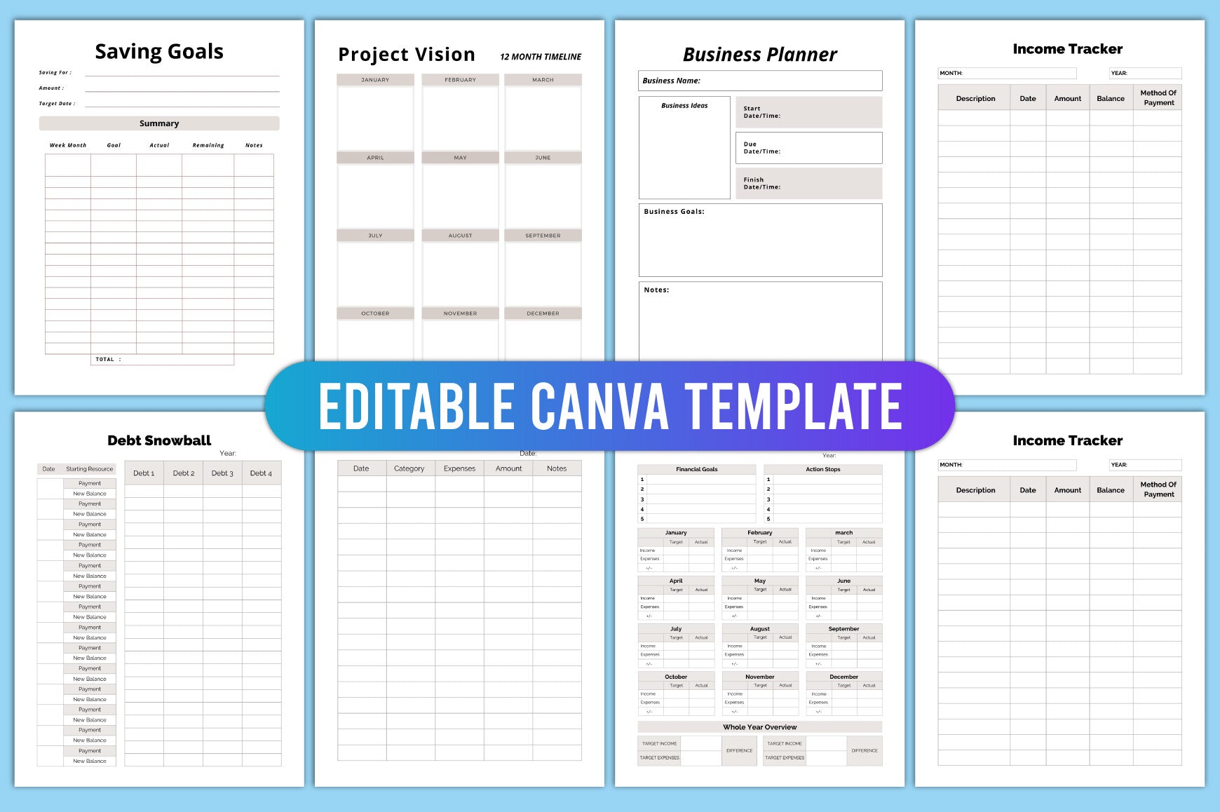 Editable Personal Finance Planner