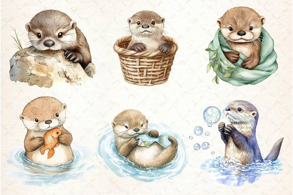 Playful Otter Pups Clipart Bundle