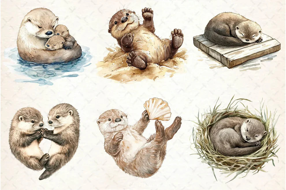 Playful Otter Pups Clipart Bundle